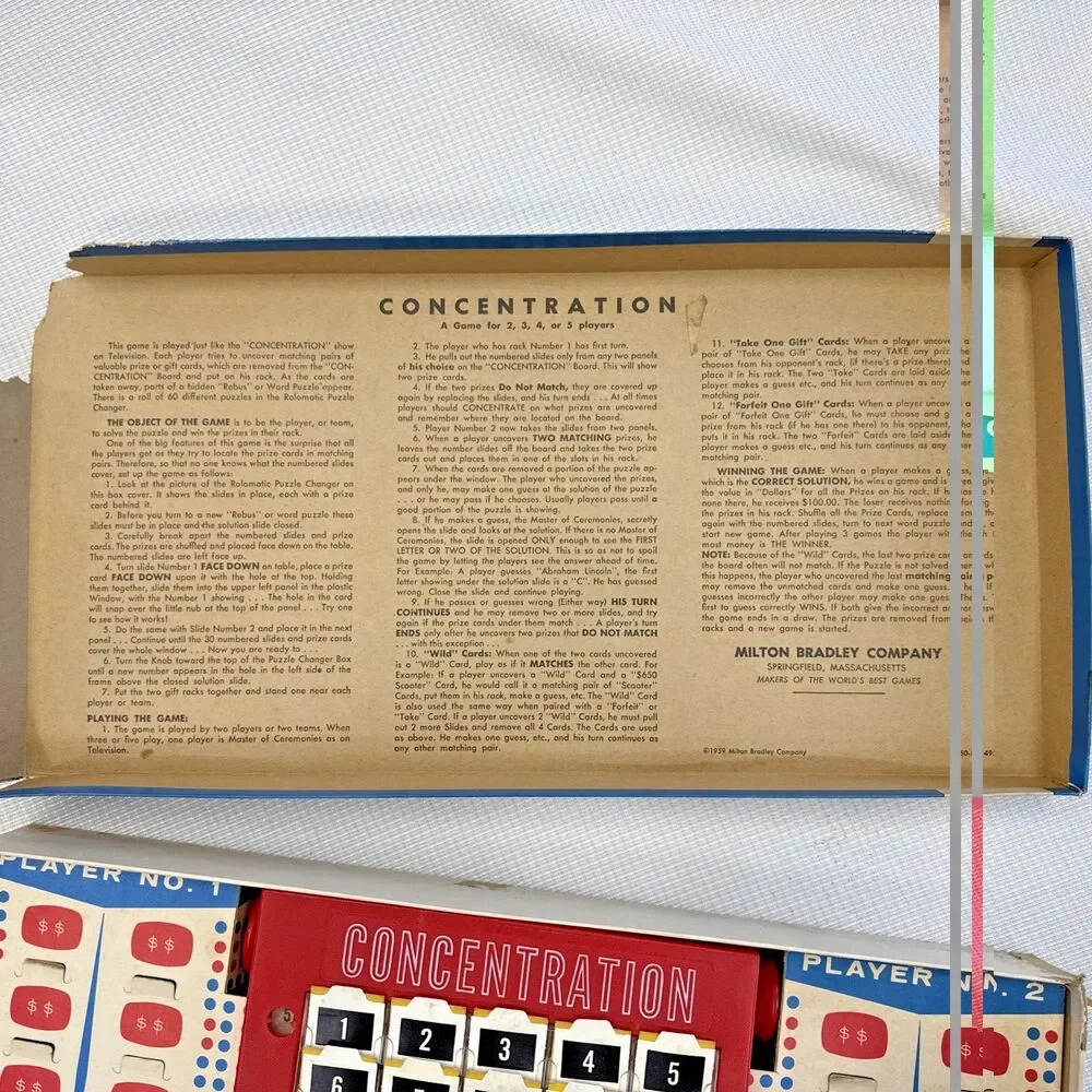 Vintage 1964 Concentration Board Game 8th Edition Milton Bradley No. 4950 USA